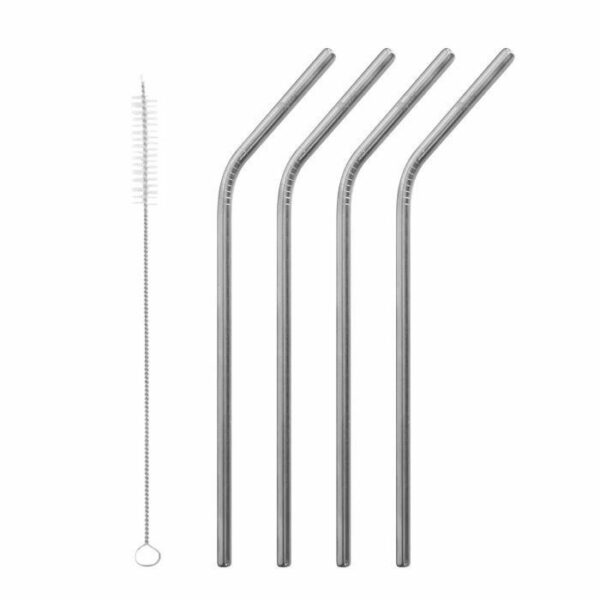 4 Pailles GEFU inox 23cm courbée + brosse