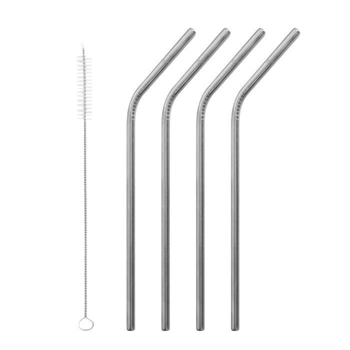 4 Pailles GEFU inox 23cm courbée + brosse